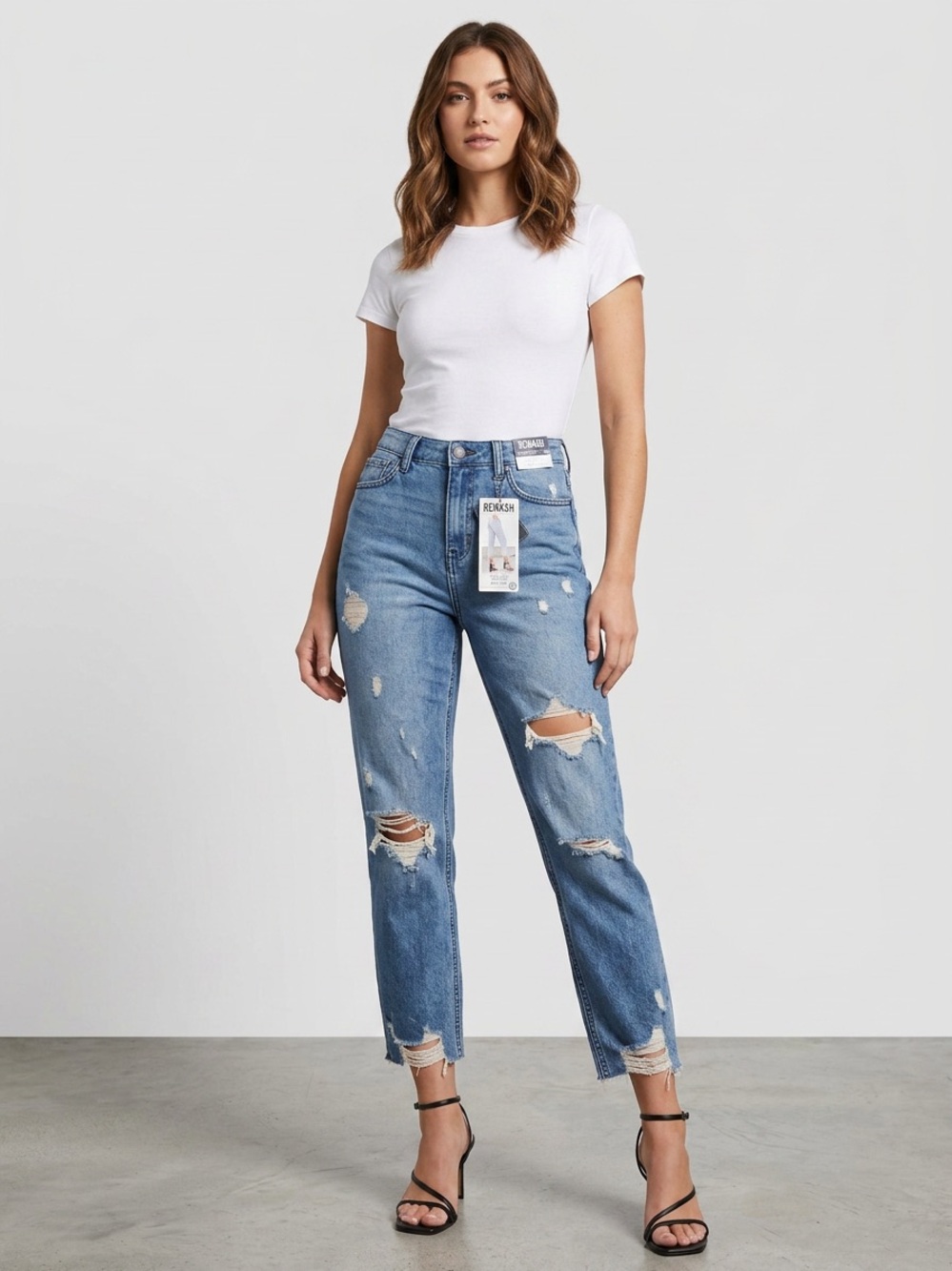 Rewash Women's High-Rise Straight Crop Jeans in Medium Blue Wash